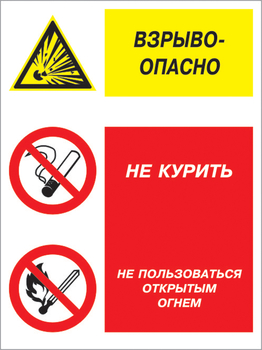 Кз 11 взрывоопасно - не курить и не пользоваться открытым огнем. (пленка, 300х400 мм) - Знаки безопасности - Комбинированные знаки безопасности - vektorb.ru